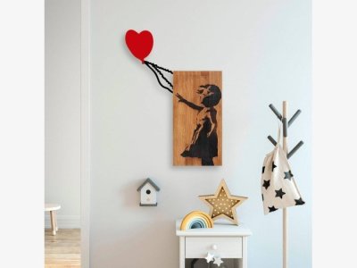 Aplique en madera y metal modelo HEART BALLOON